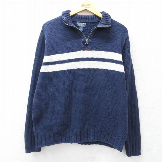 L★古着 ラルフローレン Ralph Lauren ポロジーンズ 長袖 ブランド ハーフジップ セーター メンズ コットン 紺他 ネイビー 【spe】 25sep13 中古 ニット トップス
