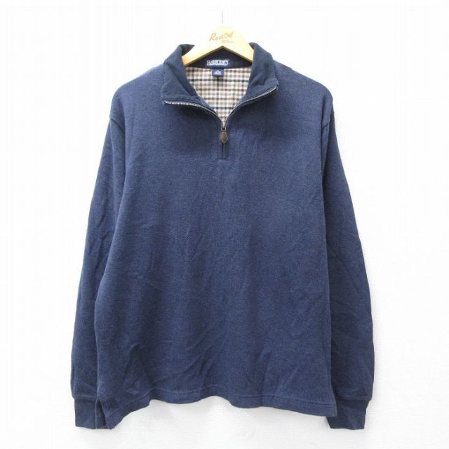 L★古着 ランズエンド 長袖 ハーフジップ セーター メンズ 00年代 00s コットン 紺 ネイビー 25sep13 中古 ニット トップス