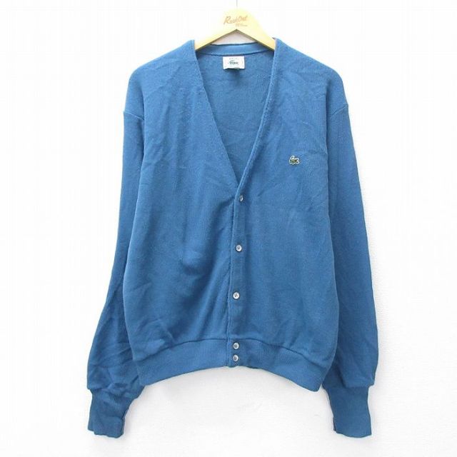 L★古着 ラコステ LACOSTE IZOD 長袖 ブランド ニット カーディガン メンズ 90年代 90s ワンポイントロゴ アクリル USA製 薄紺系 ネイビー 25sep13 中古 トップス