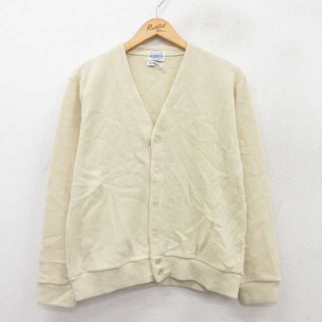 M★古着 BRENT 長袖 ニット カーディガン メンズ 70年代 70s アクリル 薄ベージュ カーキ 25sep18 中古 トップス