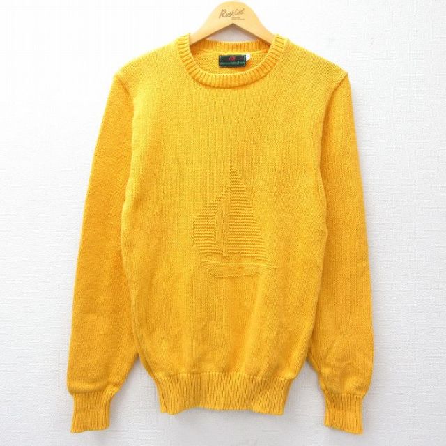 S★古着 アバクロンビー Abercrombie&fitch 長袖 セーター メンズ 80年代 80s ヨット クルーネック USA製 黄 イエロー 25sep20 中古 ニット トップス