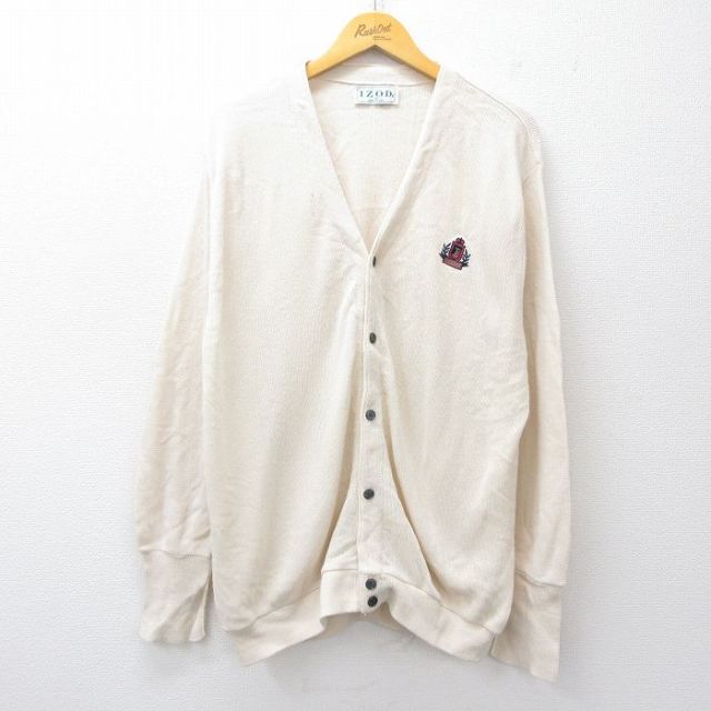IZOD 90s 長袖カーディガン ワンポイントロゴ 生成り ベージュ XL | 古着