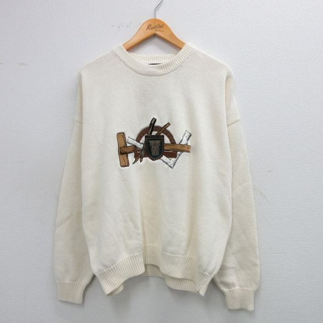 STRUCTURE 00s 長袖セーター 鉛筆定規刺繍 ホワイト XL | 古着