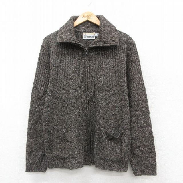 L★古着 ロンドンフォグ 長袖 フルジップ ニット カーディガン メンズ 90年代 90s アクリル USA製 茶 ブラウン 25sep29 中古 トップス