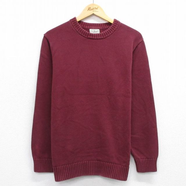 L★古着 エルエルビーン LLBEAN 長袖 セーター メンズ 00年代 00s コットン クルーネック エンジ 25sep30 中古 ニット トップス