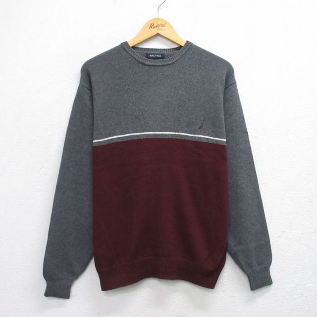 【50%OFF】ノーティカ 長袖セーター ワンポイントロゴ グレー L | 古着