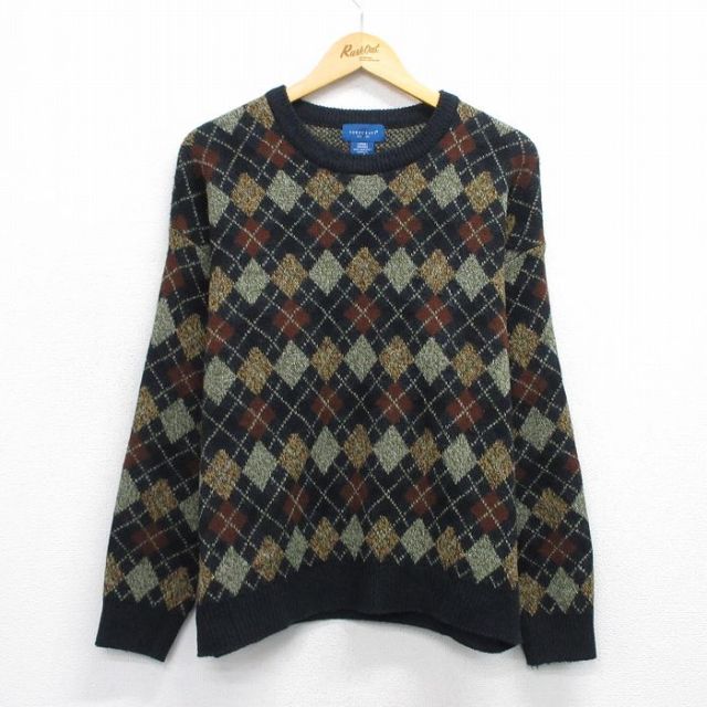 【50%OFF】タウンクラフト 長袖セーター アーガイル ブラック L | 古着