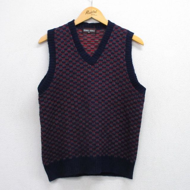 S★古着 ニット ベスト メンズ 90年代 90s アクリル Vネック 紺他 ネイビー 25sep30 中古 トップス