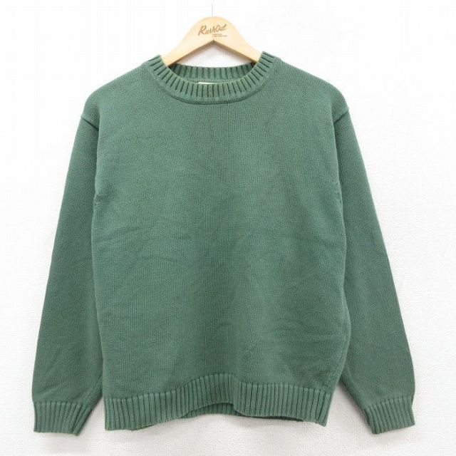 L★古着 エルエルビーン LLBEAN 長袖 セーター メンズ 00年代 00s 無地 コットン クルーネック 緑 グリーン 25sep30 中古 ニット トップス