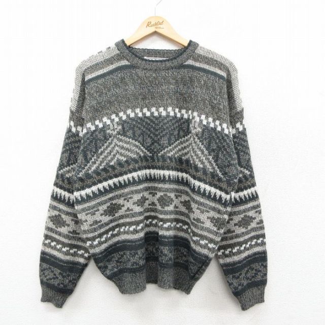 【50%OFF】90s 長袖セーター ネイティブ柄 グレー L | 古着