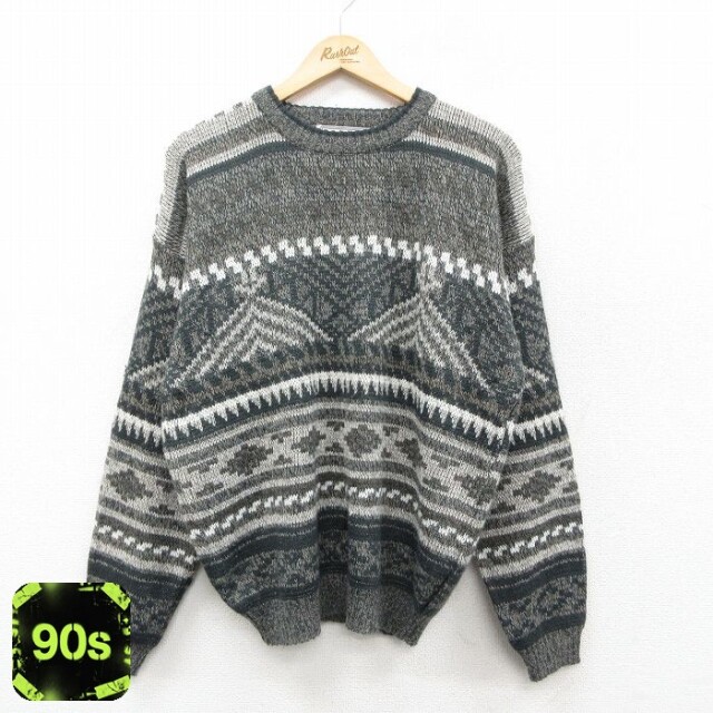 90s 長袖セーター ネイティブ柄 グレー L | 古着