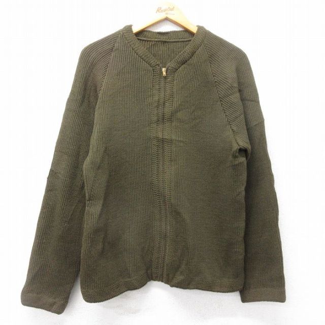 M★古着 長袖 ビンテージ フルジップ ニット カーディガン メンズ ウール タロン 濃緑 グリーン 25sep30 中古 トップス