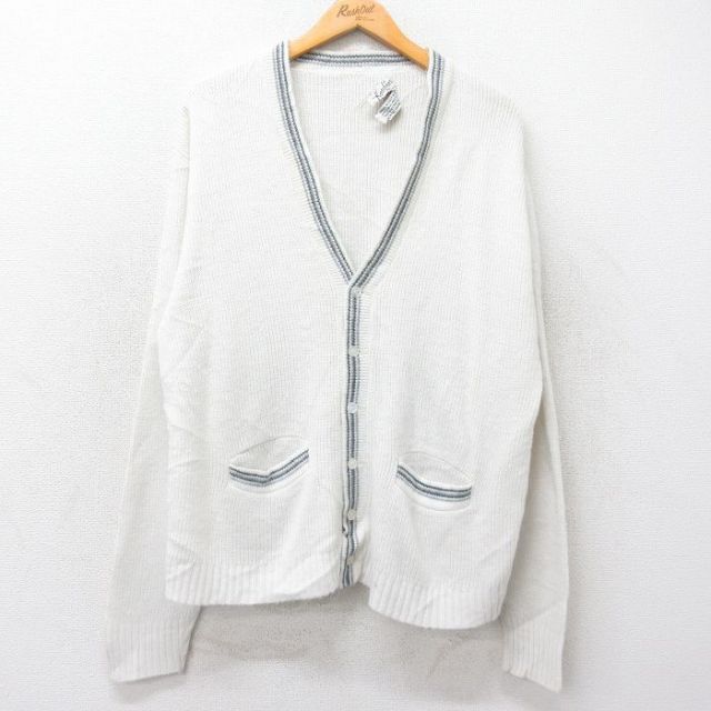 L★古着 長袖 ニット カーディガン メンズ 80年代 80s 白他 ホワイト 25sep30 中古 トップス