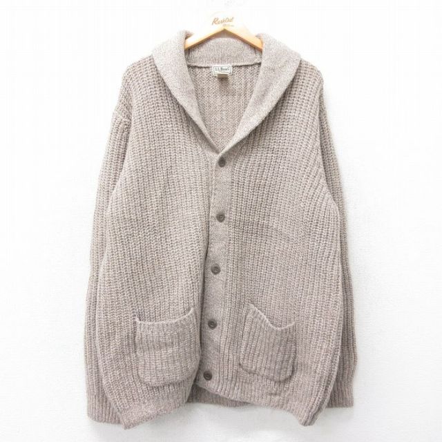 XL★古着 エルエルビーン LLBEAN 長袖 ニット カーディガン メンズ 00年代 00s ショールカラー 大きいサイズ ラムウール 茶系 ブラウン 25sep30 中古 トップス