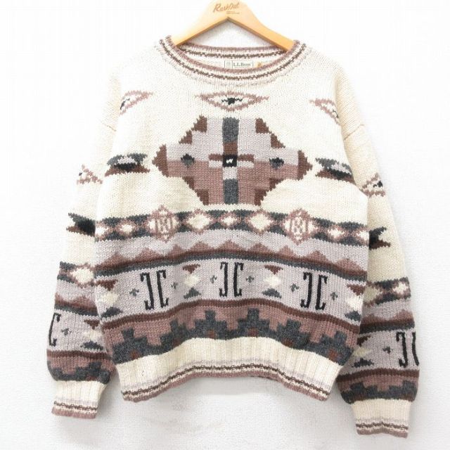 【50%OFF】エルエルビーン 80s 長袖セーター ネイティブ柄 生成り ベージュ L | 古着