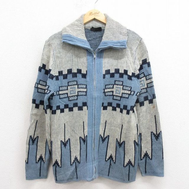 S★古着 長袖 ビンテージ ニット カーディガン メンズ 70年代 70s アクリル USA製 薄紺 ネイビー 25sep30 中古 トップス