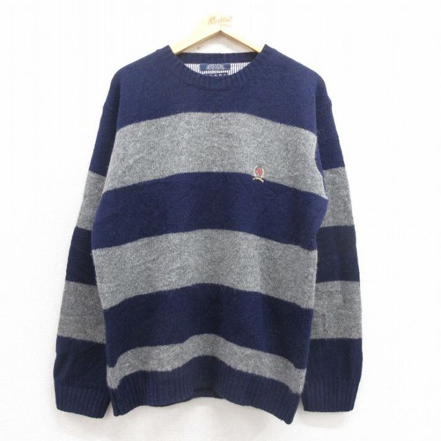 【50%OFF】トミーヒルフィガー 90s 長袖セーター ワンポイントロゴ ネイビー L | 古着