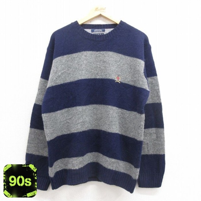 トミーヒルフィガー 90s 長袖セーター ワンポイントロゴ ネイビー L | 古着