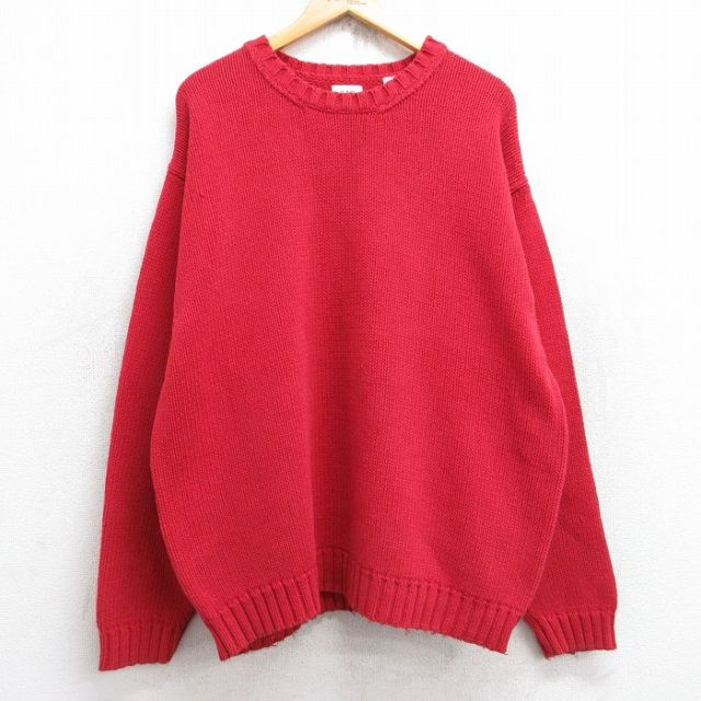 XL★古着 ギャップ GAP 長袖 セーター メンズ 00年代 00s 無地 大きいサイズ コットン クルーネック 赤 レッド 25sep30 中古 ニット トップス