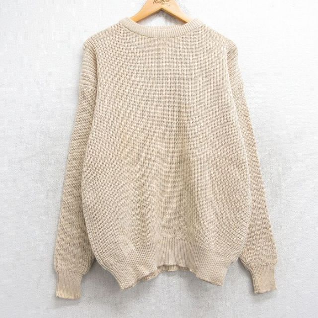 L★古着 シアーズ 長袖 セーター メンズ 90年代 90s 無地 コットン クルーネック ベージュ カーキ 25sep30 中古 ニット トップス