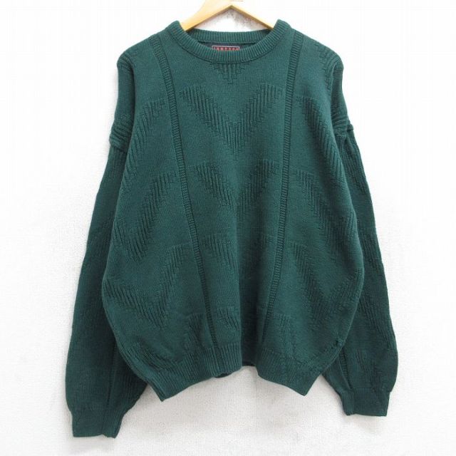 XL★古着 ジャンセン 長袖 セーター メンズ 90年代 90s クルーネック 緑 グリーン 25sep30 中古 ニット トップス