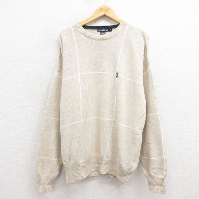 【50%OFF】ノーティカ 90s 長袖セーター ワンポイントロゴ 生成り ベージュ XL | 古着