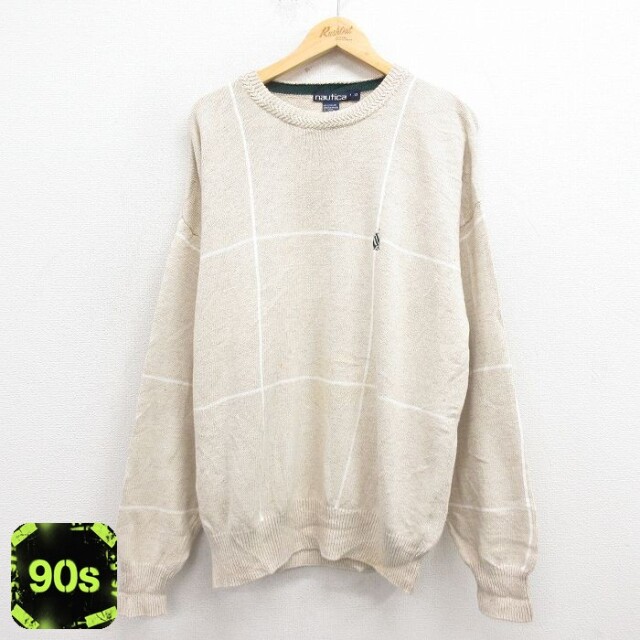 ノーティカ 90s 長袖セーター ワンポイントロゴ 生成り ベージュ XL | 古着