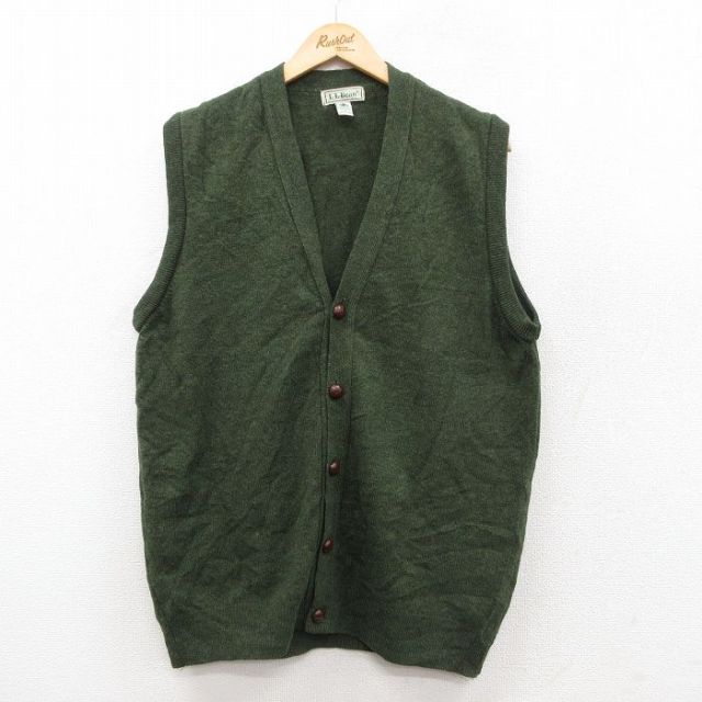 F1-019 80s-90s エルエルビーン ベスト M グリーン 重ね着 古着通販 M☆古着 エルエルビーン ニット ベスト メンズ 90年代 90s