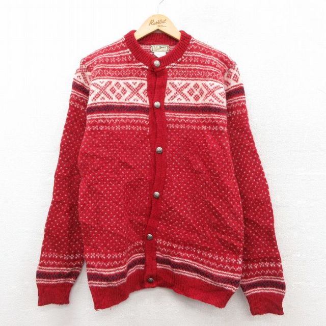 【50%OFF】エルエルビーン 80s 長袖カーディガン レッド M | 古着