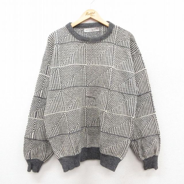 XL★古着 ジャンセン 長袖 セーター メンズ 90年代 90s クルーネック USA製 グレー他 25sep30 中古 ニット トップス