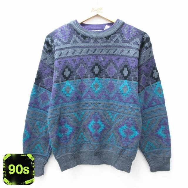 【50%OFF】90s 長袖セーター ネイティブ柄 パープル S | 古着