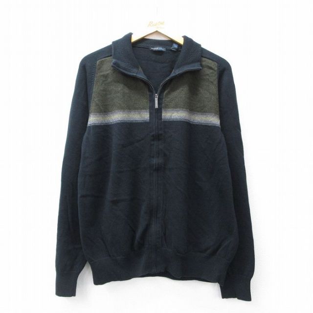 【50%OFF】バンヒューセン 長袖フルジップニットカーディガン ラグラン ブラック L | 古着