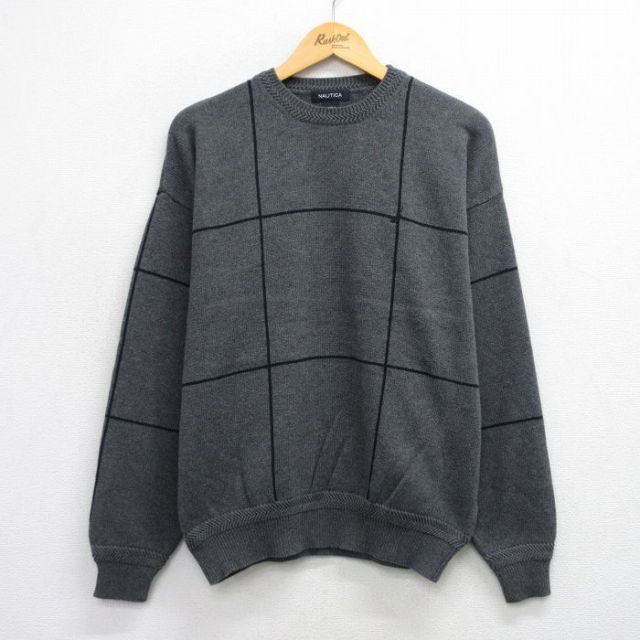 【50%OFF】ノーティカ 長袖セーター ワンポイントロゴ グレー L | 古着