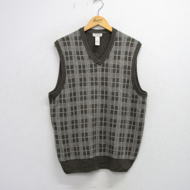 L★古着 ドッカーズ ニット ベスト メンズ アクリル Vネック 茶他 ブラウン 25oct01 中古 トップス