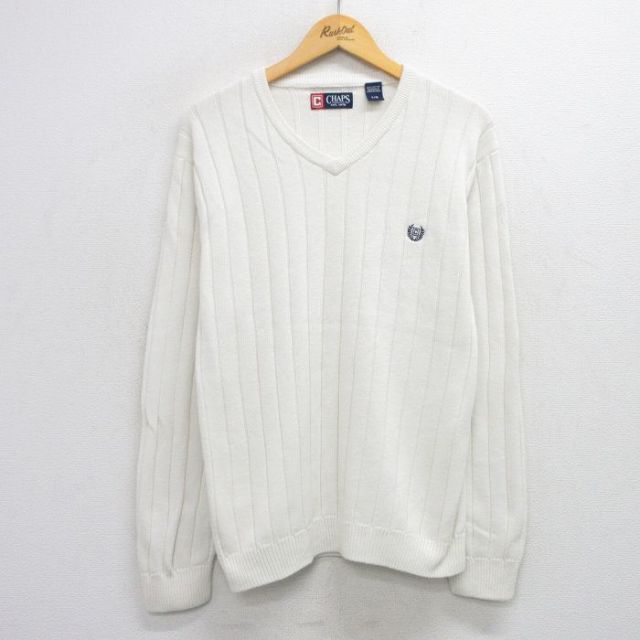チャップス 長袖セーター ワンポイントロゴ ホワイト XL | 古着