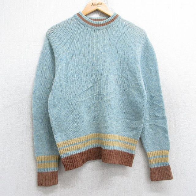 S★古着 長袖 セーター メンズ 80年代 80s クルーネック USA製 薄紺 ネイビー 25oct01 中古 ニット トップス
