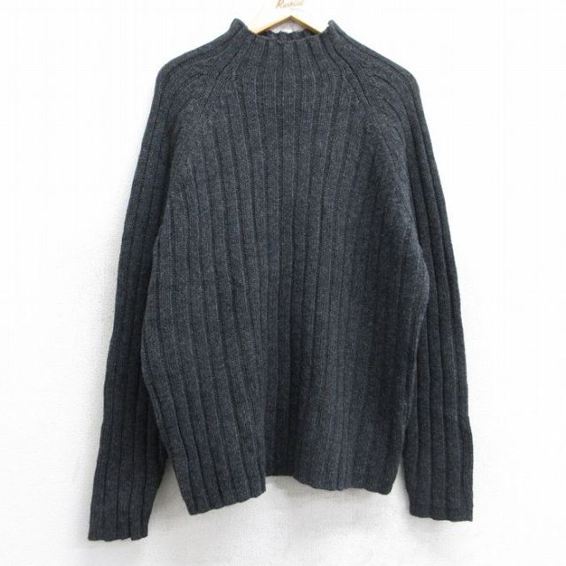 L★古着 ジェイクルー J.CREW 長袖 セーター メンズ 無地 ラグラン ラムウール モックネック ハイネック 濃グレー 25oct01 中古 ニット トップス