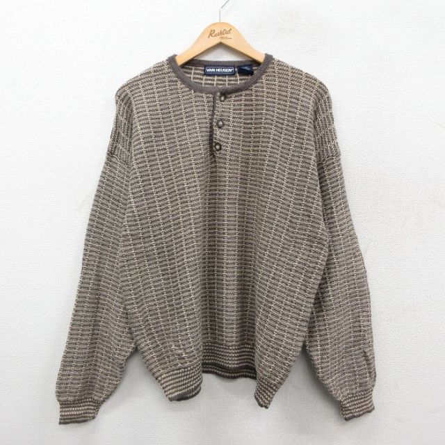 XL★古着 バンヒューセン 長袖 セーター メンズ 90年代 90s ヘンリーネック グレー他 25oct01 中古 ニット トップス