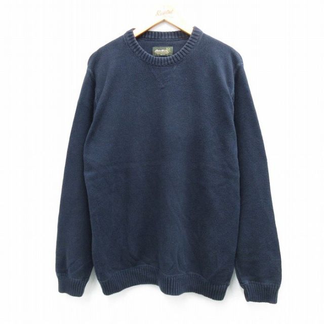 L★古着 エディーバウアー 長袖 セーター メンズ コットン クルーネック 紺 ネイビー 25oct01 中古 ニット トップス