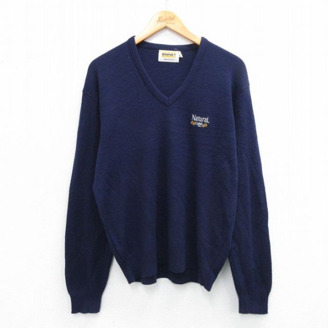 【50%OFF】80s 長袖セーター ナチュラルライトビール ネイビー L | 古着