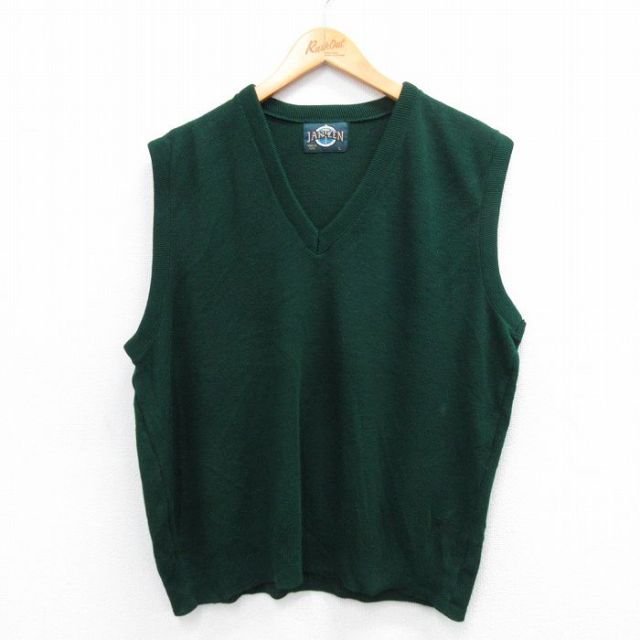 XL★古着 ジャンセン ニット ベスト メンズ 90年代 90s Vネック USA製 緑 グリーン 25oct03 中古 トップス
