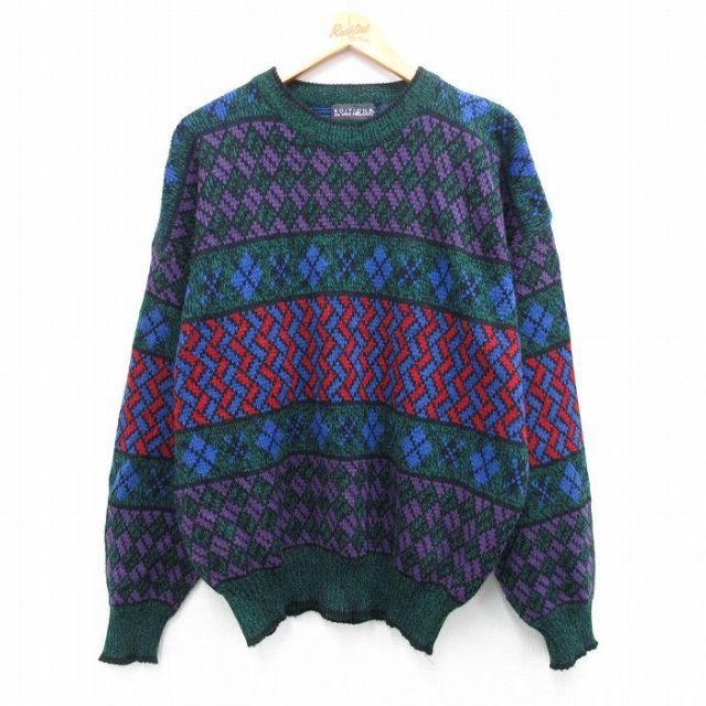 XL★古着 バンヒューセン 長袖 セーター メンズ 00年代 00s アクリル クルーネック 緑他 グリーン 25oct03 中古 ニット トップス