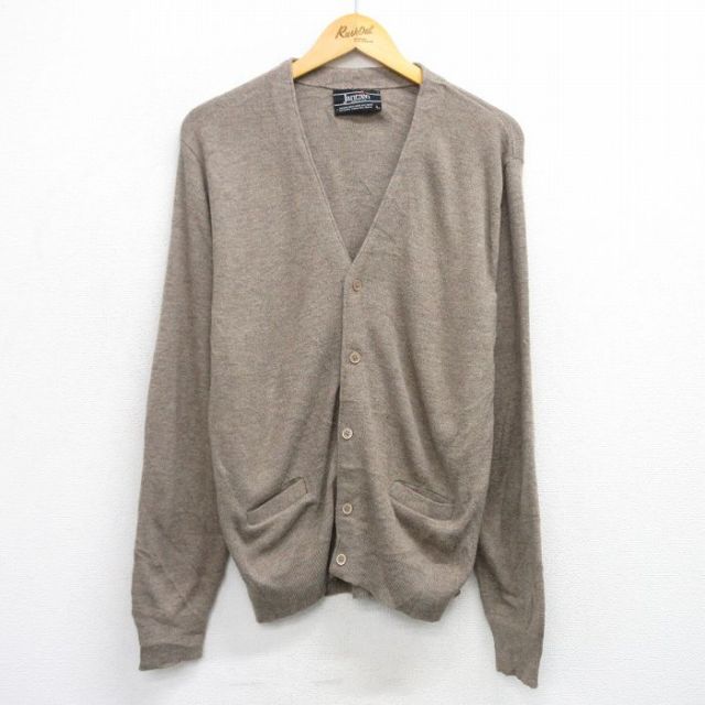 L★古着 ジャンセン 長袖 ニット カーディガン メンズ 80年代 80s USA製 茶 ブラウン 25oct03 中古 トップス