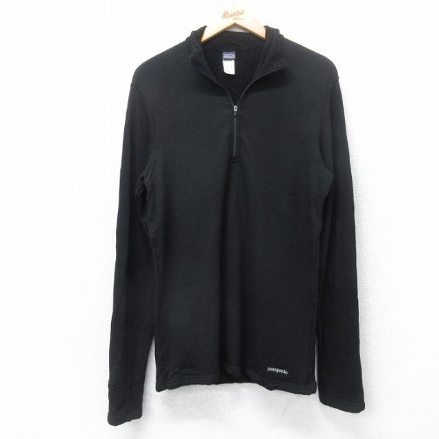 S★古着 パタゴニア patagonia 長袖 ハーフジップ トップス メンズ 00年代 00s ワンポイントロゴ メリノウール 黒 ブラック 25oct04 中古