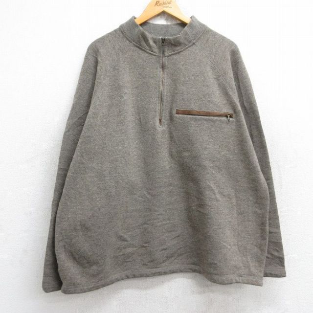 XL★古着 カベラス 長袖 ハーフジップ セーター メンズ 無地 ラグラン ベージュ カーキ 25oct04 中古 ニット トップス
