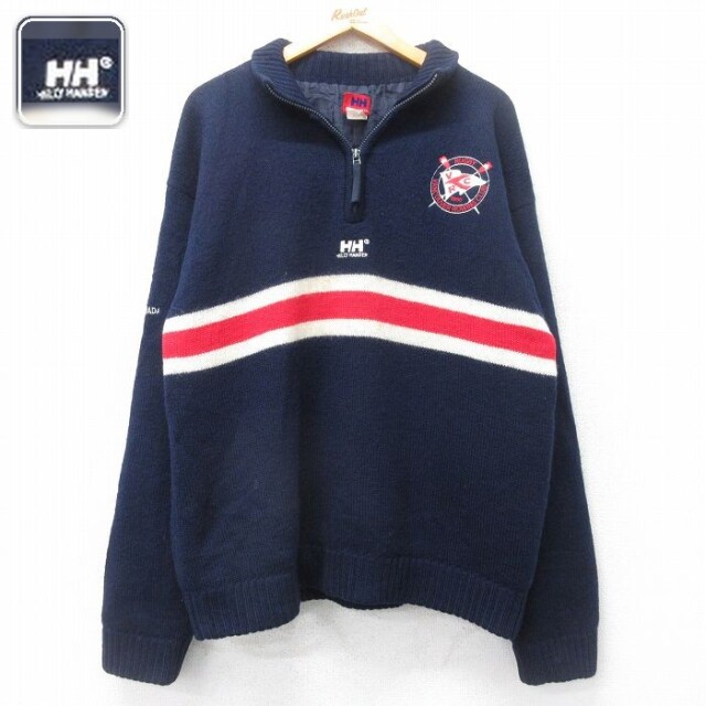 ヘリーハンセン 長袖ハーフジップセーター ワンポイント ネイビー L | 古着