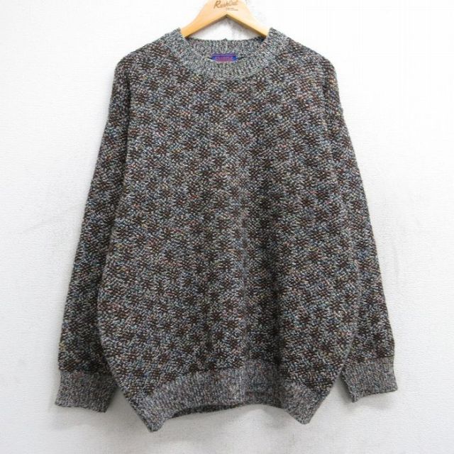 XL★古着 長袖 セーター メンズ 90年代 90s ウール クルーネック イタリア製 茶他 ブラウン 25oct04 中古 ニット トップス