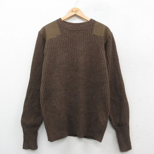 M★古着 エルエルビーン LLBEAN 長袖 コマンド セーター メンズ 00年代 00s 無地 ヒジ肩当て ラムウール クルーネック 茶 ブラウン 【spe】 25oct06 中古 ニット トップス