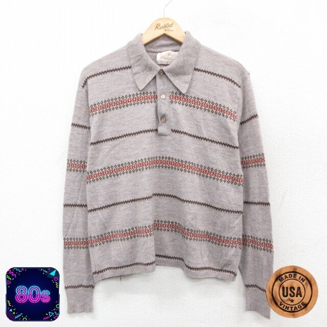 【50%OFF】ジャンセン 80s 長袖セーター ボーダー ベージュ M | 古着