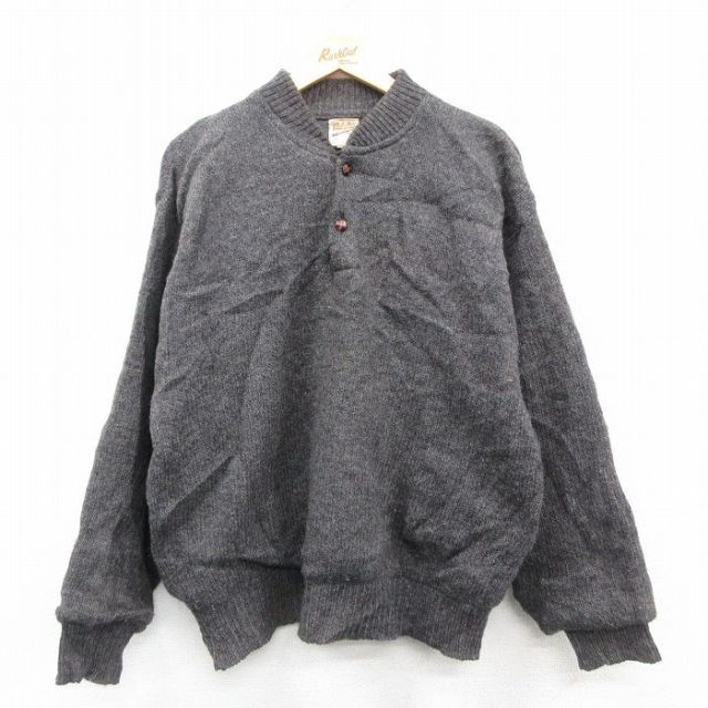 L★古着 カベラス 長袖 セーター メンズ 80年代 80s 無地 ヒジ当て ゴアテックス ウール ヘンリーネック 濃グレー 25oct06 中古 ニット トップス